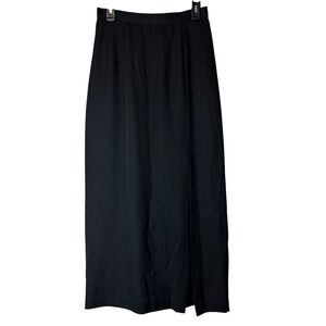 VTG FRANCAIS by HUEY WALTIZER Black Maxi Skirt Slit Elastic Waist Sz 12 USA Chic